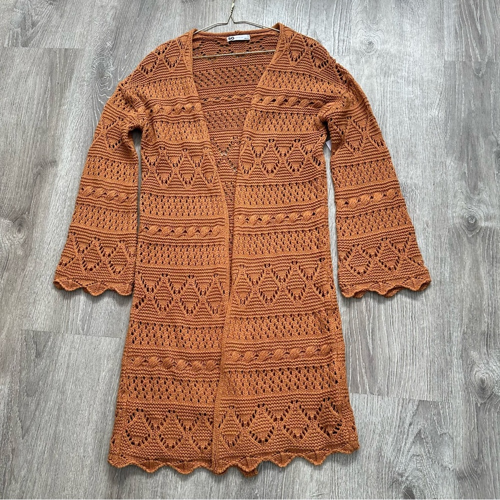 SO Brown Open-Knit Cardigan‎ Sweater
